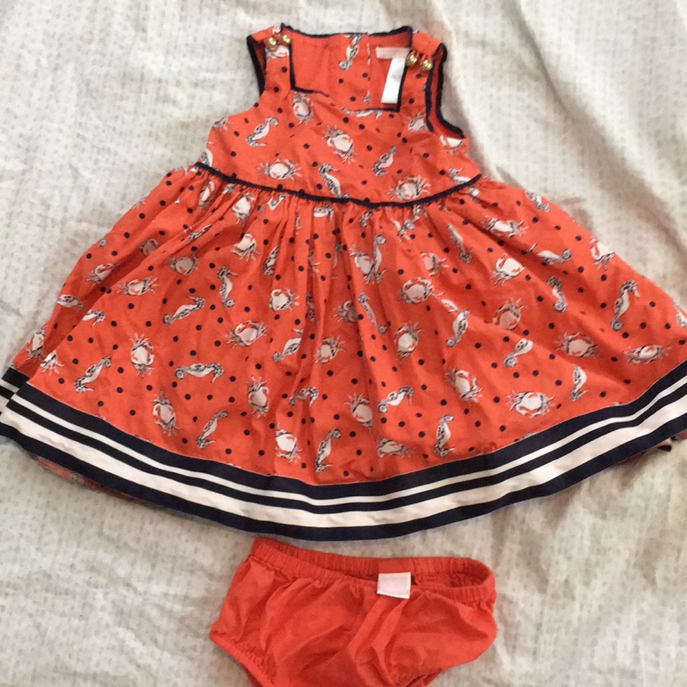 Janie & Jack Crab and Seahorse Dress 6-12 months